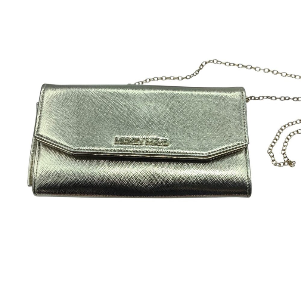 Mickey Mayo Gold Metallic Crossbody Clutch Purse Chain Strap Snap Closure India‎